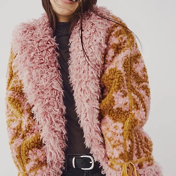 Free People Pink and Brown Faux Fur Coat - NWT - Picture 3 of 5